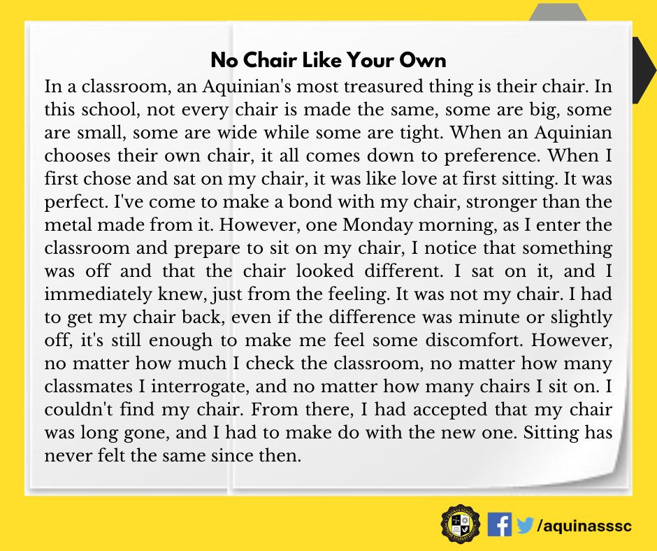 aquinasssc's tweet photo. Hey, Aquinians! Share with us your fondest memory with the armchair! Drop them in the comment section below. https://t.co/zarXBCavXt
