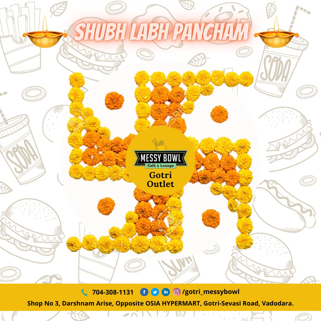 MessyBowl_Gotri's tweet photo. May the almighty bless you, your home and your business with infinite bliss.
Happy Labh Pancham.

#gotri #vadodara #messybowl #messybowlgotri #tasty #swiggy #zomato #FoodPorn #Yummy #Foodie #Delicious #foodphotography #foodblogger #HappyLabhPancham #LabhPancham #LabhPancham2020 https://t.co/kvB6yNbPrS