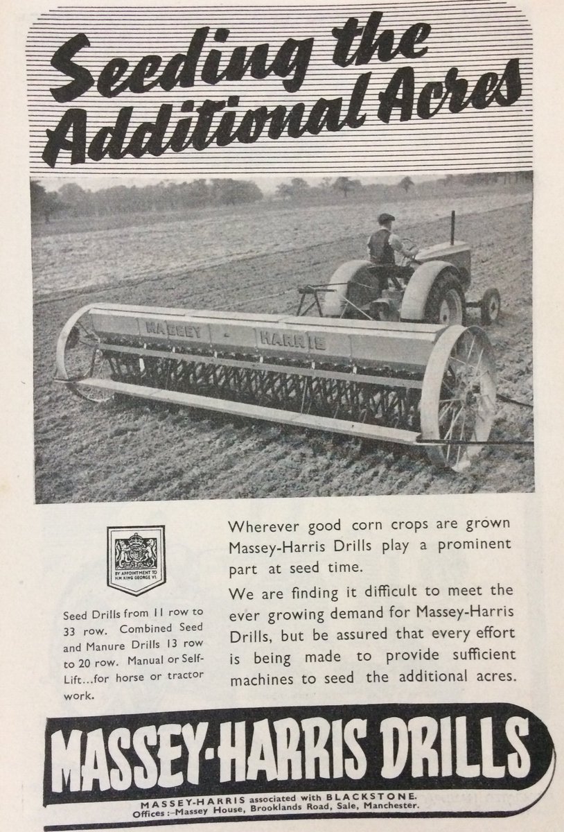TractorFerguson's tweet photo. During WW2 the British drive to grow more crops was clearly referenced in this advert in the Ministry of Ag's publication 'Agriculture' from September 1942. #ThrowbackThursday #TractorTales #FoFH https://t.co/nT0jQr687v