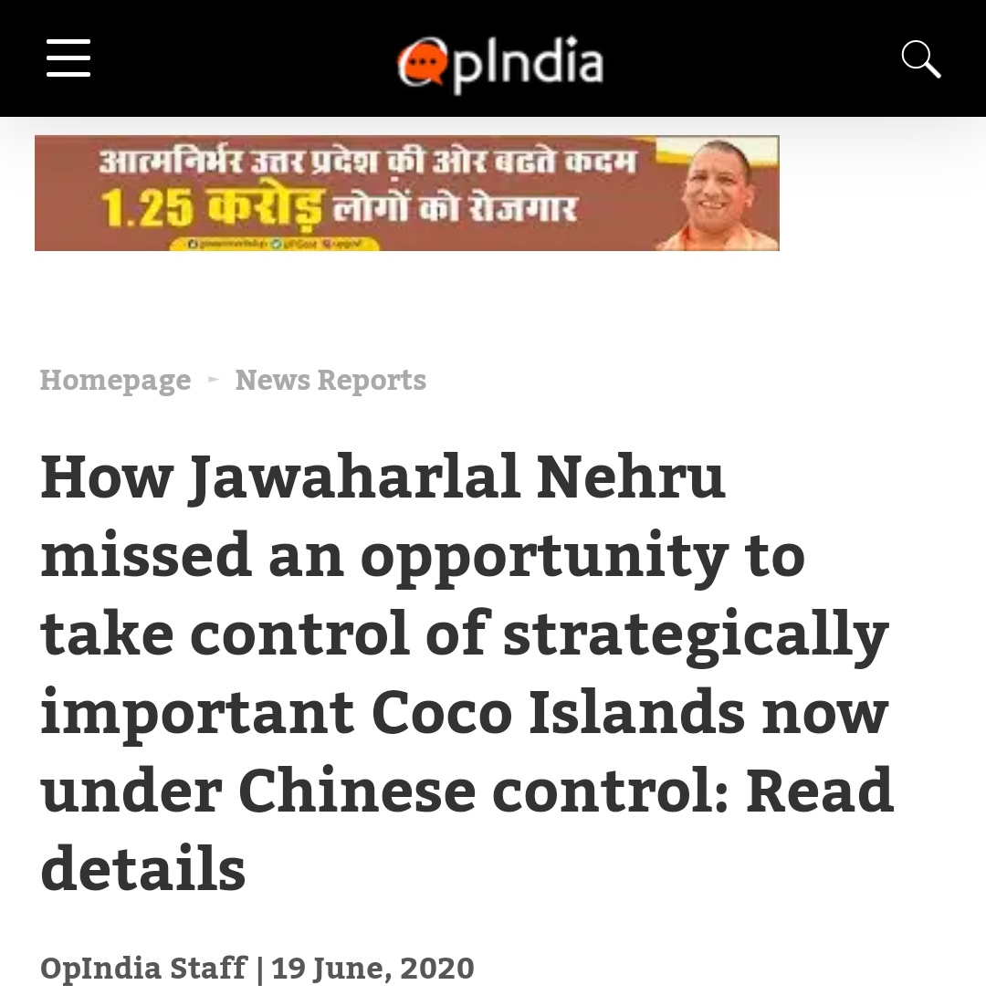 These claims, that Nehru "gave away" Coco Islands to Burma, have all come from the usual suspects. I'll be sharing their screenshots here. Do notice the links in these screenshots. 1)  @OpIndia_com: