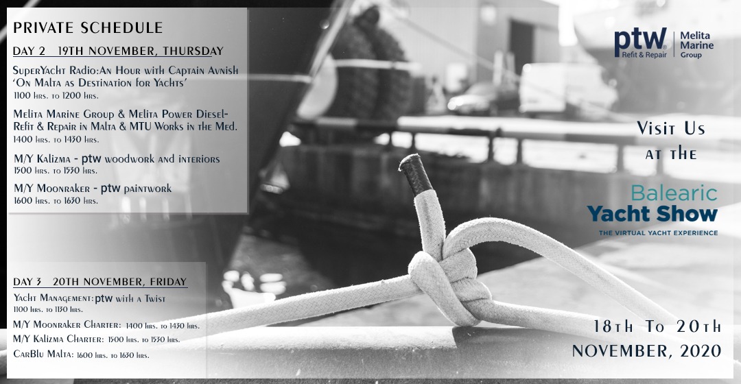 Day:2

We'll be present at Balearic Yacht show to support you with refit &amp; repair in Malta.

Stop by to say Hello at : bit.ly/3f84SPV

#Balearicyachtshow #BYS2020 #thursdaymorning #Day2 #yachtlife #yachts #superyacht #Malta #boatshow #RETWEEET #VirtualEvents #shipyard