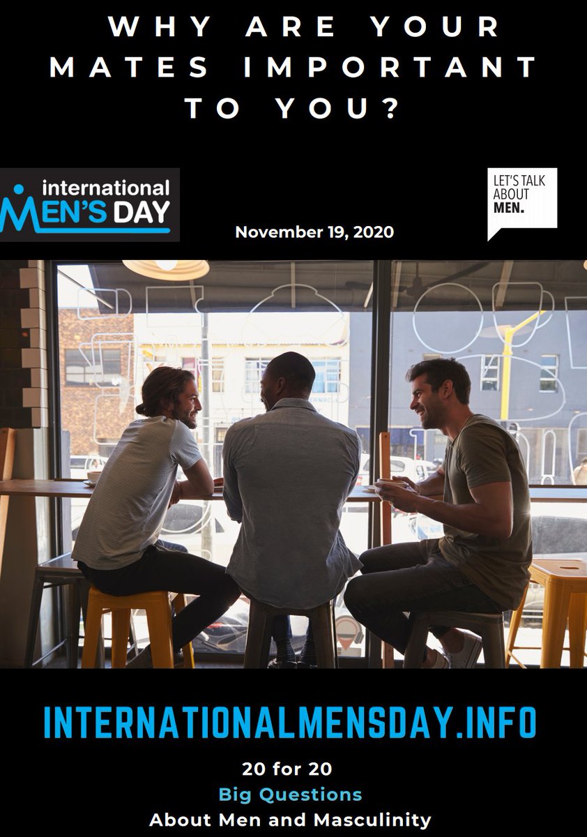 convictiongroup's tweet photo. On International Mens Day, we thought it would be great to start a conversation about men!🙋‍♂️ #talkingaboutmen #IMD2020 Australian Men's Health Forum
...
For more important questions and ideas of how to celebrate IMD, head to https://t.co/LVbIPlCOdn https://t.co/q9BeMWLsY0