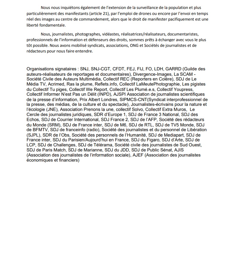 La SDJ de Public Sénat dénonce, avec 30 autres SDJ et syndicats, les atteintes au droit de la presse et à la liberté d’informer que porte la proposition de loi sur la sécurité globale et son article 24 en particulier. Lire ici :⤵️