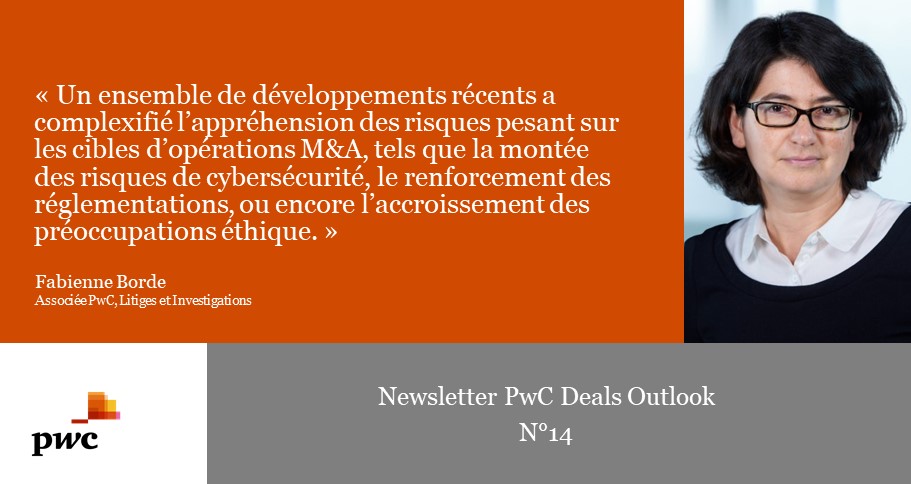 PwC_France's tweet photo. Quels sont les nouveaux enjeux en matière de due diligence ?

Les experts #PwC reviennent sur la nécessité d'intégrer dans l’approche M&amp;A les sujets de Cybersécurité, Compliance et Corporate intelligence dans la nouvelle Newsletter PwC Deals n°14👉 https://t.co/dJ63D1Drox https://t.co/MtdPBNxkLE