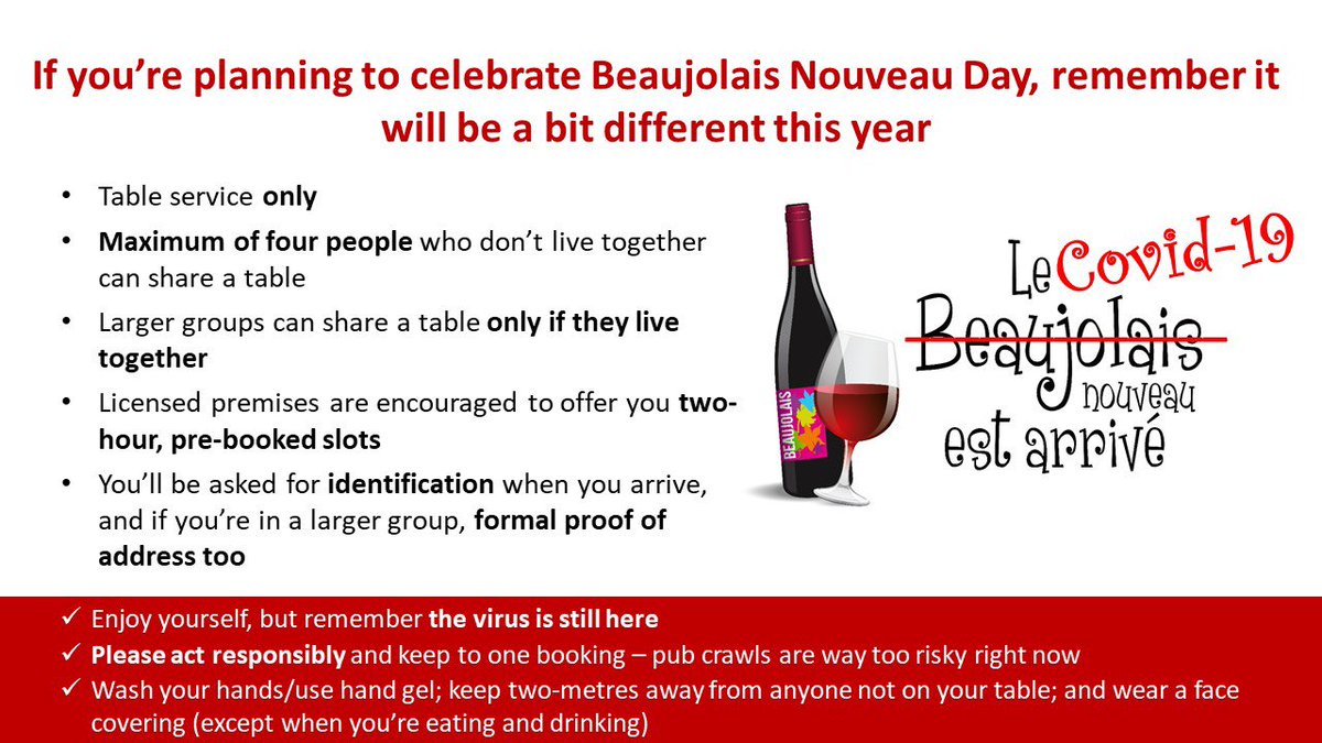 oneeyedjacks_1's tweet photo. Happy Beaujolais Day 🇫🇷
It’s not going to be the same this year!
Please read & understand the guide lines as we work with Welsh Gov & Local authorities.
Today we’re Open from 12pm
#jackmurphys #windstreet #swansea #beaujolaisday #beaujolaisswansea https://t.co/y4jbBc4ewV