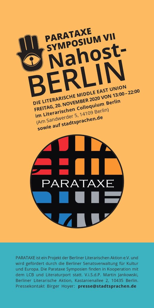 ArabJewsBerlin's tweet photo. After much work and a world pandemic disrupting our plans, we are happy to finally invite you to join us tomorrow, from 13:30 Berlin time, for the #Symposium we curated - #NahostBerlin.  https://t.co/SveAEXsX67

#excited #Berlin #LiveLiteratureEvent #Parataxe #Live #Literature https://t.co/qd5q8Uga1p