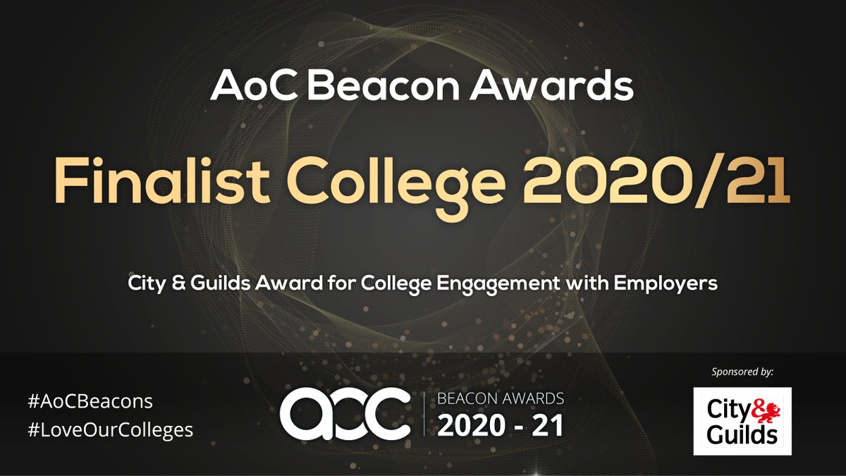 ⭐We are so proud that we are a finalist in the AOC Beacon City and Guilds Award, for College Engagement with Employers!
This award recognises colleges that are effective in meeting employers’ skills needs and/or apprenticeship requirements.

Winners announced 2021!

#AoCBeacons