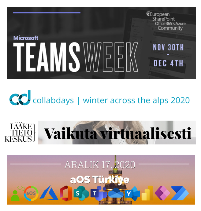 kettukari's tweet photo. In November I've taken a good break from conferences. But what a December it's going to be! See you in these fabulous events 😎

@EuropeanSP  Teams Week Tuesday 2/12
@CollabdaysMUC Friday 4/12
@Laaketieto webinar Thursday 10/12
@CollabTR Thursday 17/12

#communityrocks #ESPC20 https://t.co/wyTwje1Zw2