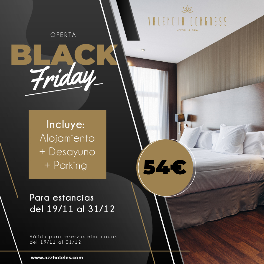 🎁 Nos adelantamos al #BlackFriday!

Ya puedes reservar tu estancia desde hoy en <a href="/ValenciaCongres/">Valencia Congress</a>  y aprovecharte de esta espectacular promoción con Alojamiento + Desayuno + Parking

📆 azzhoteles.com