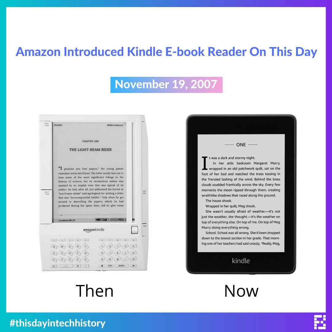 fossbytes14's tweet photo. The Kindle was sold out within five hours of its debut.

#thisdayintechhistory #fossbytes #didyouknow #onthisday https://t.co/5oVrGKTrCw