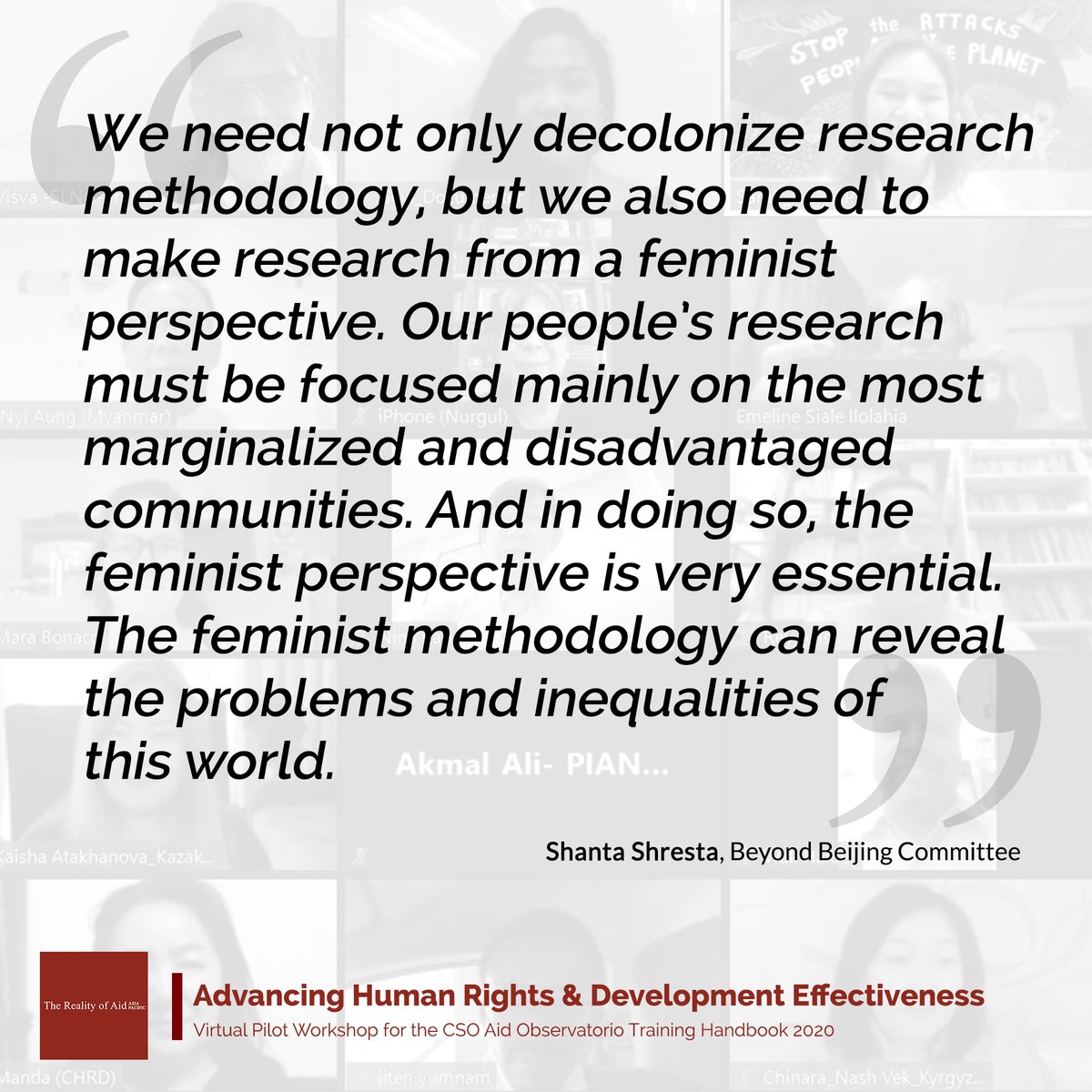 realityofaidAP's tweet image. Members discussed the critical role of people&apos;s research in development cooperation as well as the challenges that communities face when they themselves conduct and publish research. #DevCoop #SusDev #DevEffectiveness #ODA #aid #civilsociety #RoAAP #CPDEAsia #CSOAidObservatorio