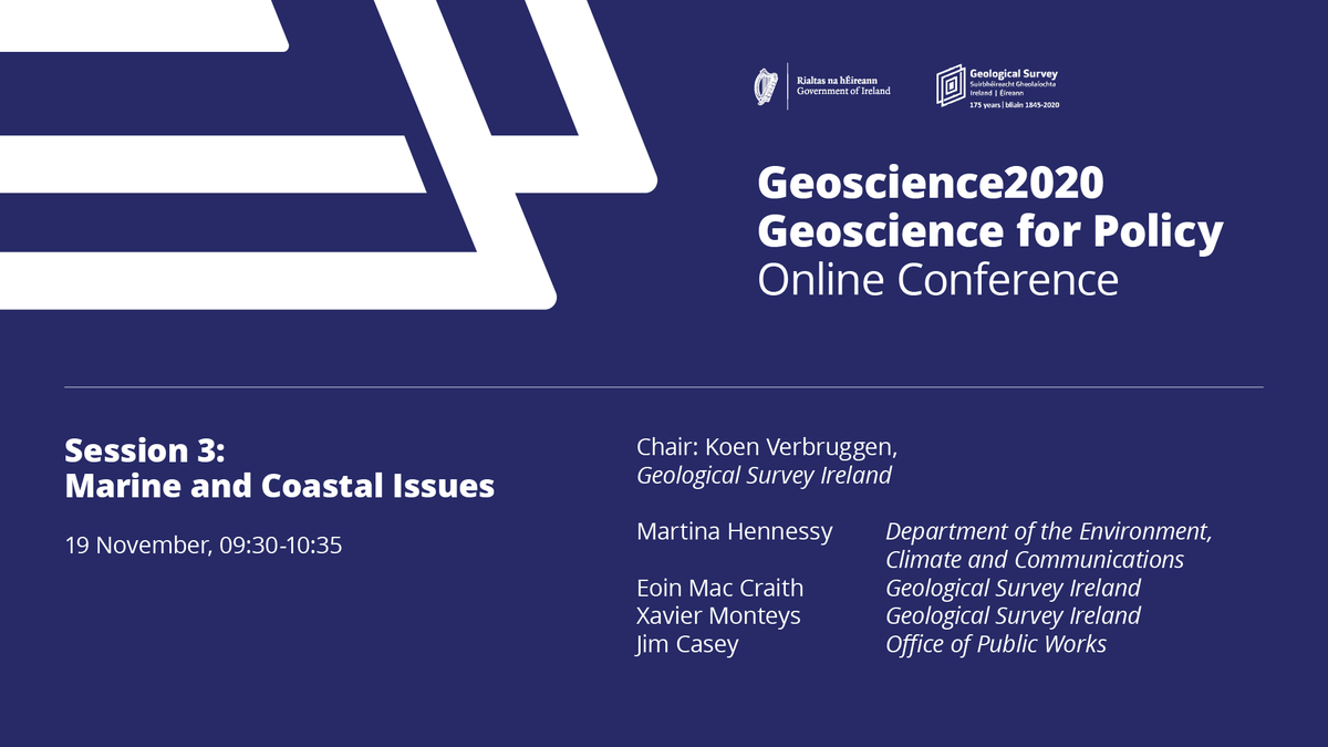 GeolSurvIE's tweet photo. Day 2 of #Geoscience2020 starts with Marine and Coastal issues. Join us this morning for discussions on the INFOMAR @followtheboats progress, coastal change monitoring and offshore renewable energy. https://t.co/ZSh5XlUzo5