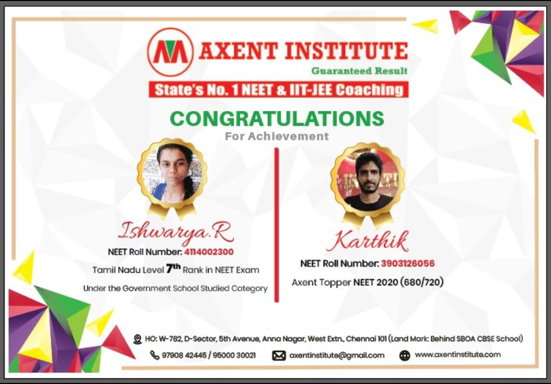 AxentAcademy's tweet photo. Axent institute, brings out the talents of each and every candidate. Highly curated syllabus and trained teaching professionals. Our students Excels in NEET performance.
#neetresult
#toppers 
#NEETResult2020 https://t.co/Rmen1JvKKj