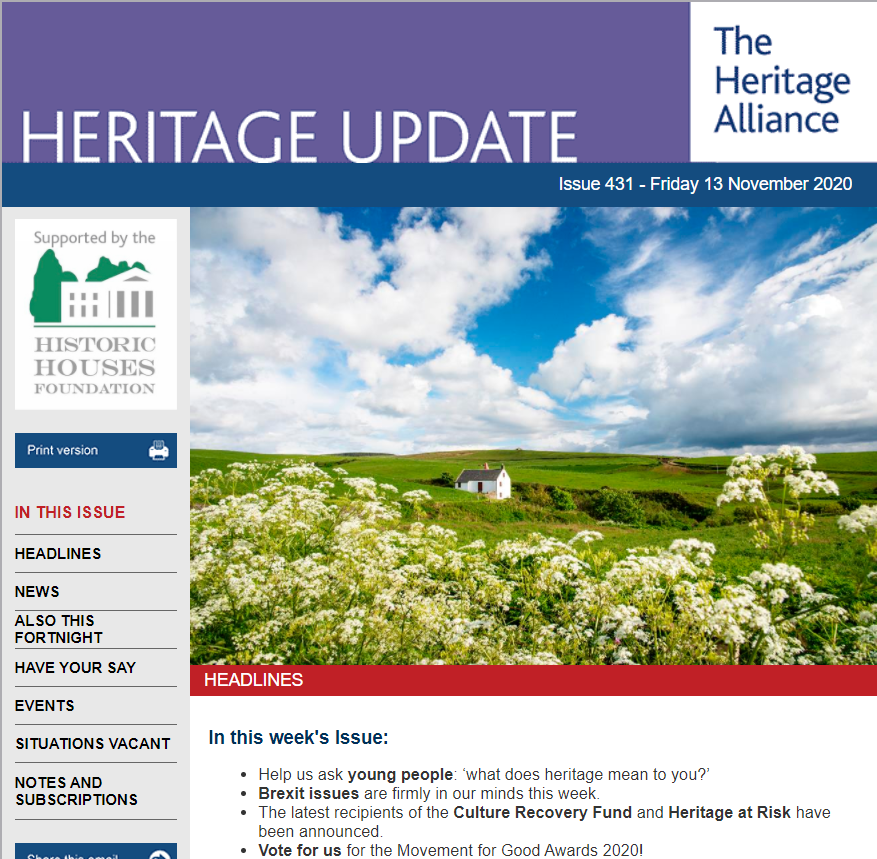 We’re run by  @Heritage_NGOs and are proud to be part of such a brilliant organisation and powerful advocate for the  #heritage sector, you can find out more about membership and sign up to the fortnightly Heritage Update on the website:  https://www.theheritagealliance.org.uk/&nbsp; (2/)