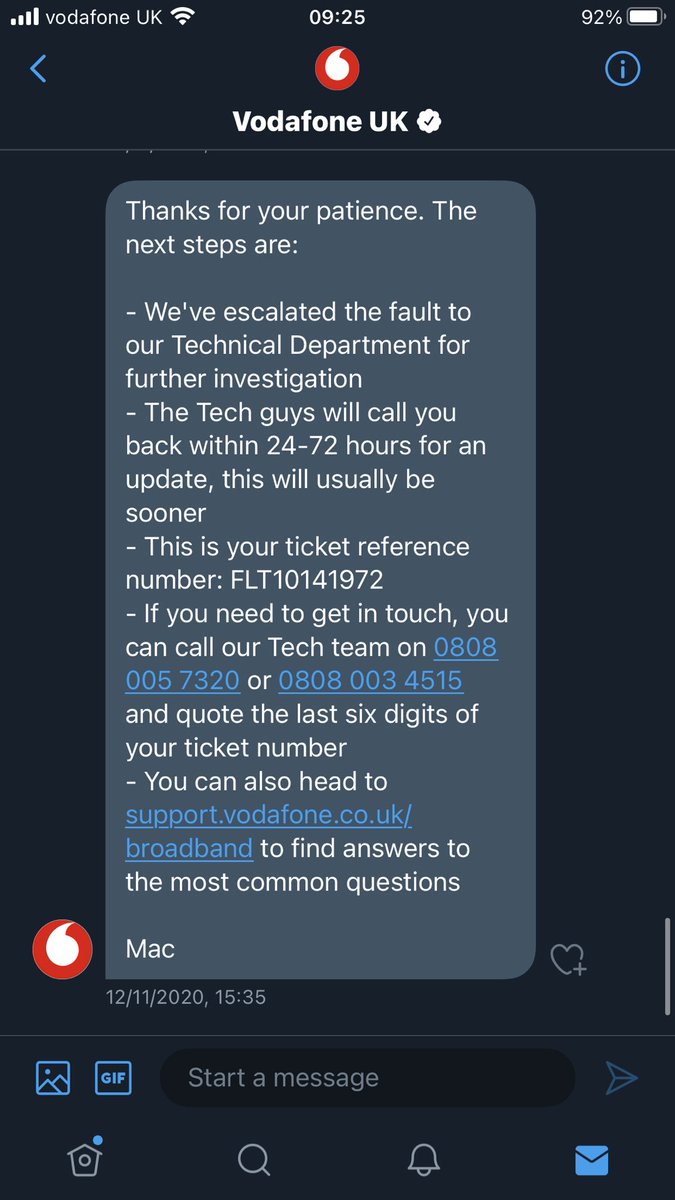 I have had no call from your team <a href="/VodafoneUK/">Vodafone UK</a> . Lots of quick SLA response times to make sure you keep on target but no actual actions so far to help further