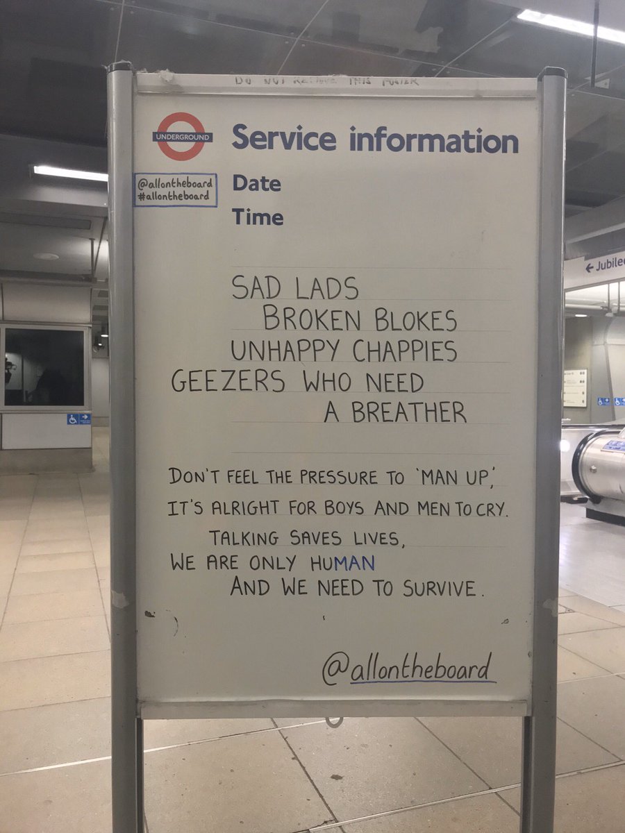 All On The Board (@allontheboard) on Twitter photo Today is #InternationalMensDay and it’s alright for boys and men to cry. Talking saves lives and we need to be honest about our mental health. <a href="/allontheboard/">All On The Board</a>
#Men #Boys #MentalHealth #MentalHealthMatters #MensMentalHealth #SuicidePrevention #allontheboard Today is #InternationalMensDay and it’s alright for boys and men to cry. Talking saves lives and we need to be honest about our mental health. <a href="/allontheboard/">All On The Board</a>
#Men #Boys #MentalHealth #MentalHealthMatters #MensMentalHealth #SuicidePrevention #allontheboard