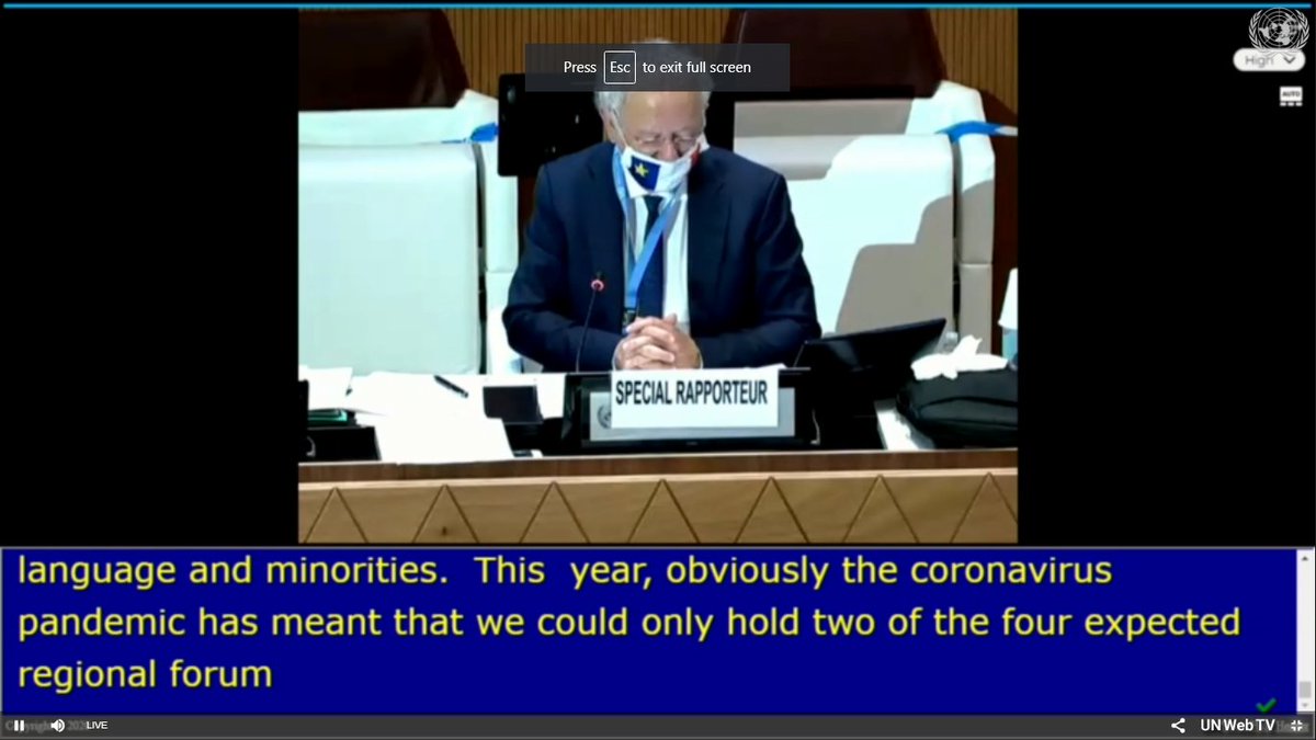 SilviaPaddy's tweet image. UN Special Rapporteur on #Minority Issues @fernanddev addresses the opening session of the 13th #MinorityForum on #HateSpeech happening online now
@MinorityRights 
webtv.un.org/live-now/watch…