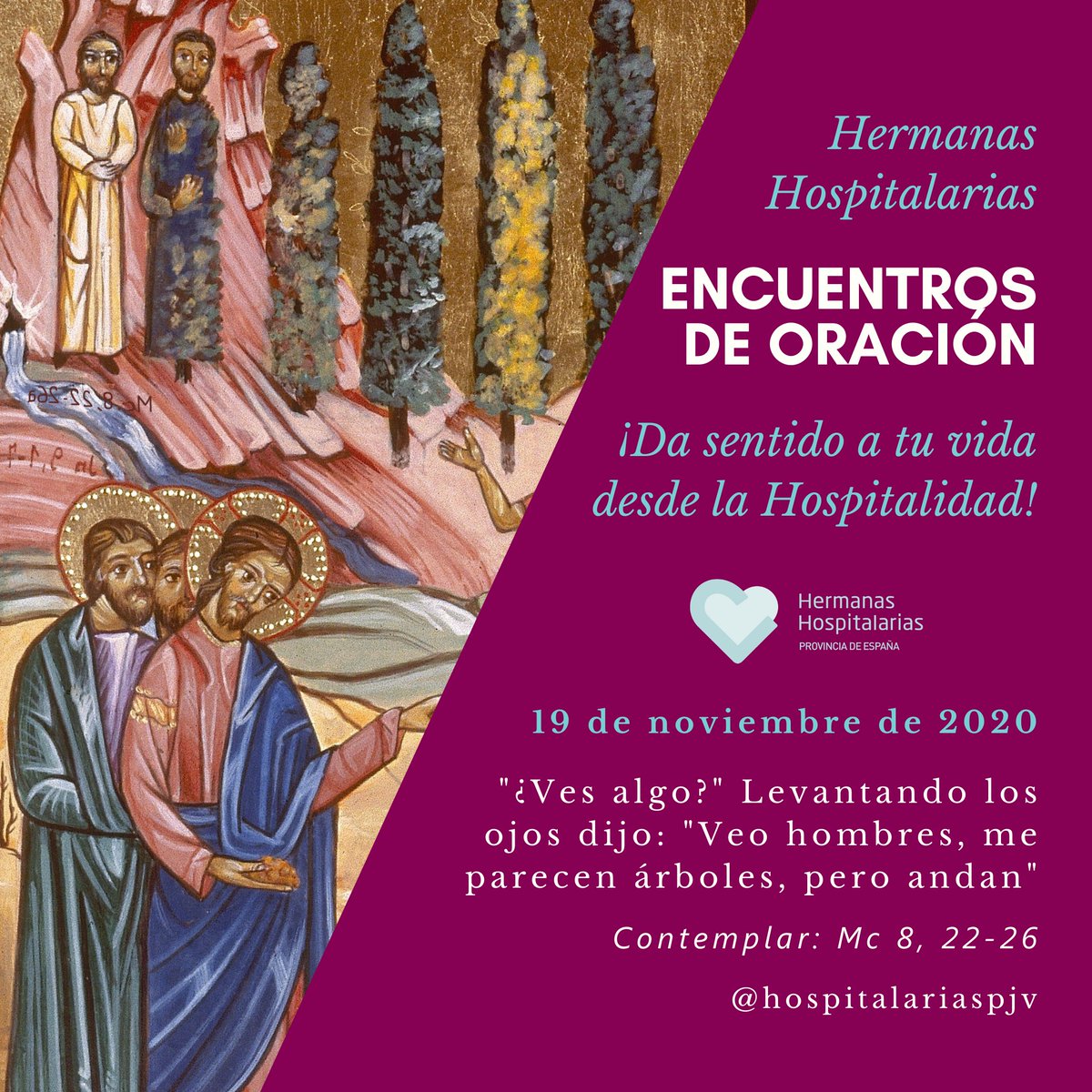 serhospitalaria's tweet photo. 📅 HOY A LAS 19:00 ENCUENTROS DE ORACIÓN

📖 Mc 8, 22-26a 

✒️ La calidad profesional nos habla de esto: del servicio dando un paso más. De la buena intención a la acción plena.

📍¿Quieres formar parte de esto? INSCRÍBETE:
https://t.co/ay9oCKnzxM
#FelizJuevesATodos https://t.co/p8AgZR76Uq