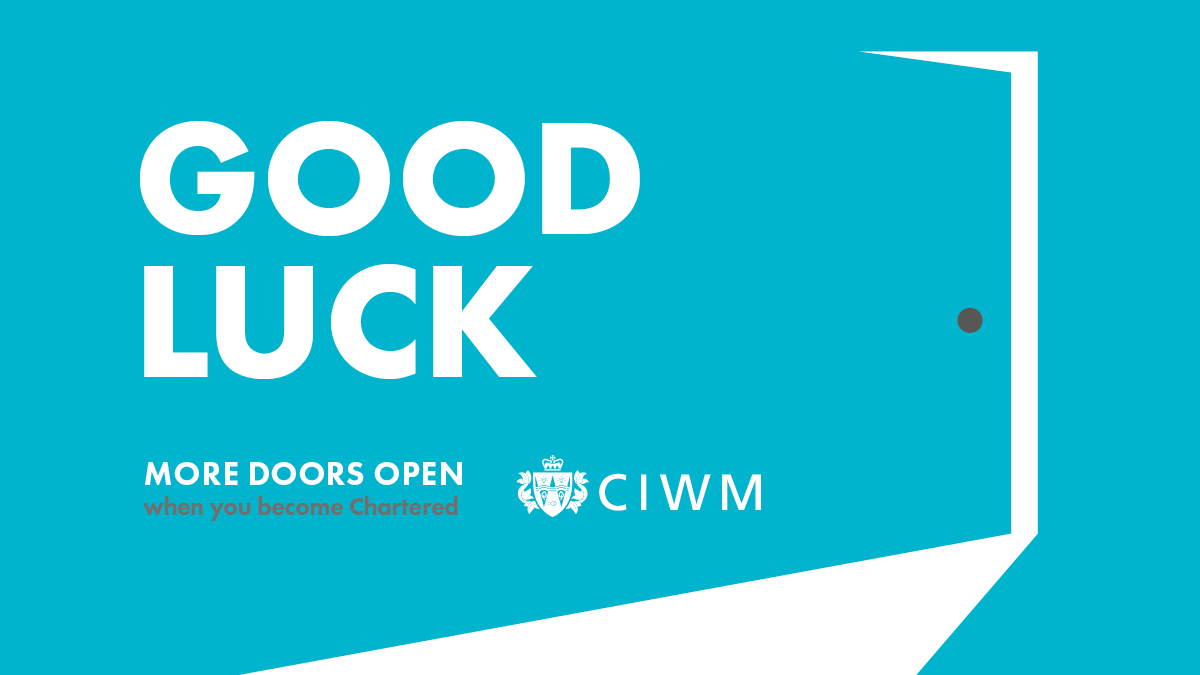 Good luck to all applicants in the North East, Midlands and Wales regions who have their professional interviews for Chartered membership today! #GetChartered #MembershipMatters <a href="/CIWMNE/">CIWM North East</a> <a href="/CIWM_Midlands/">CIWM Midlands</a> <a href="/CIWMCymru/">CIWM Cymru Wales</a>