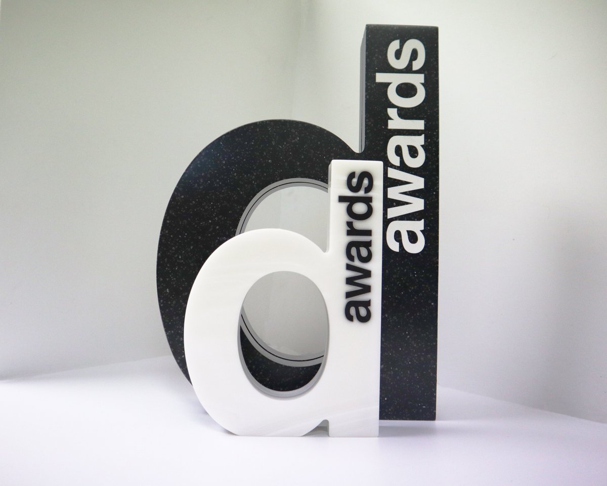 cdukltd's tweet photo. This year's @designerawardUK trophies were designed using #CorianSolidSurface in White Onyx and Deep Night Sky - two colours from the Corian® Interior Trends Portfolio. @Materialise_MCD did a fantastic job of creating them! 

#designerawards2020 #designerawards #designerati https://t.co/4ldtFb1mk6