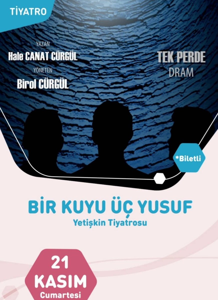 Bu haftasonu Pendik Belediyesi Atatürk Kültür Merkezi'nde oynanacak olan "BİR KUYU ÜÇ YUSUF" adlı oyunumuzun saatleri, sokağa çıkma yasağı nedeniyle yeniden düzenlenmiştir.

21 Kasım 2020 Cumartesi 
Saat :13.00 ve 
          17.00'de

Bekleriz..

#yakazatiyatrosu #birkuyuüçyusuf