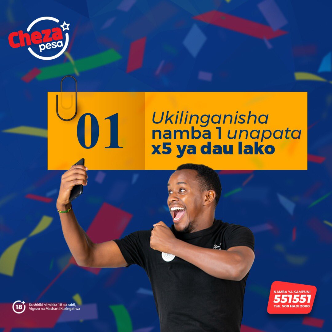 chezapesatz's tweet photo. Leo huna haja ya kuangaika sana kufikiria cheza NAMBA 1 tu tukulipe mara 5 ya dau utakaloweka ndani ya dakika 2 tu.

Kamp No; 551551
Kumb No; Weka No 1
Mf; 4 SHINDA

#ChezaPesaShindaPesa https://t.co/E0YqbMsiSb