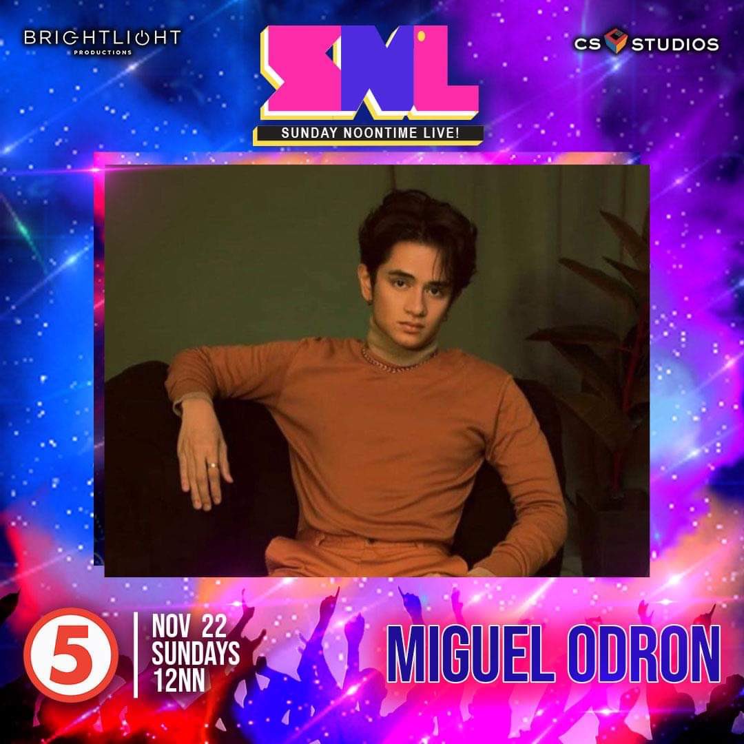 CSstudiosph's tweet photo. Masarap ang kantahan this Sunday kasama si Miguel Odron on SNL, 12pm sa TV5. #SNLColorfulSunday #CS_Studios #BrightlightProductions #TV5 #MiguelOdron https://t.co/Fk3GTtp48r