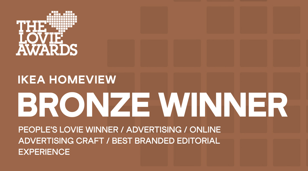 limbodotworks's tweet photo. Bronze Lovie https://t.co/jSpBat86o1 in the campaign category!
Wow. We’re stoked that the work we did with 
@ikeadanmark and @welovepeople for the IKEA Homeview project was awarded with Bronze at the Lovie Awards @thelovieawards https://t.co/IAEx2IIjiA