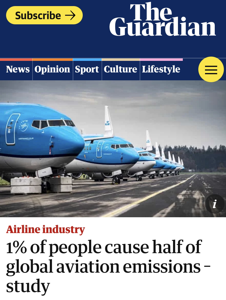 climatelawuk's tweet photo. Climate News: 1% of people cause half of global aviation emissions – study

https://t.co/FhgMEDJW1q https://t.co/VXRO4B9A6h