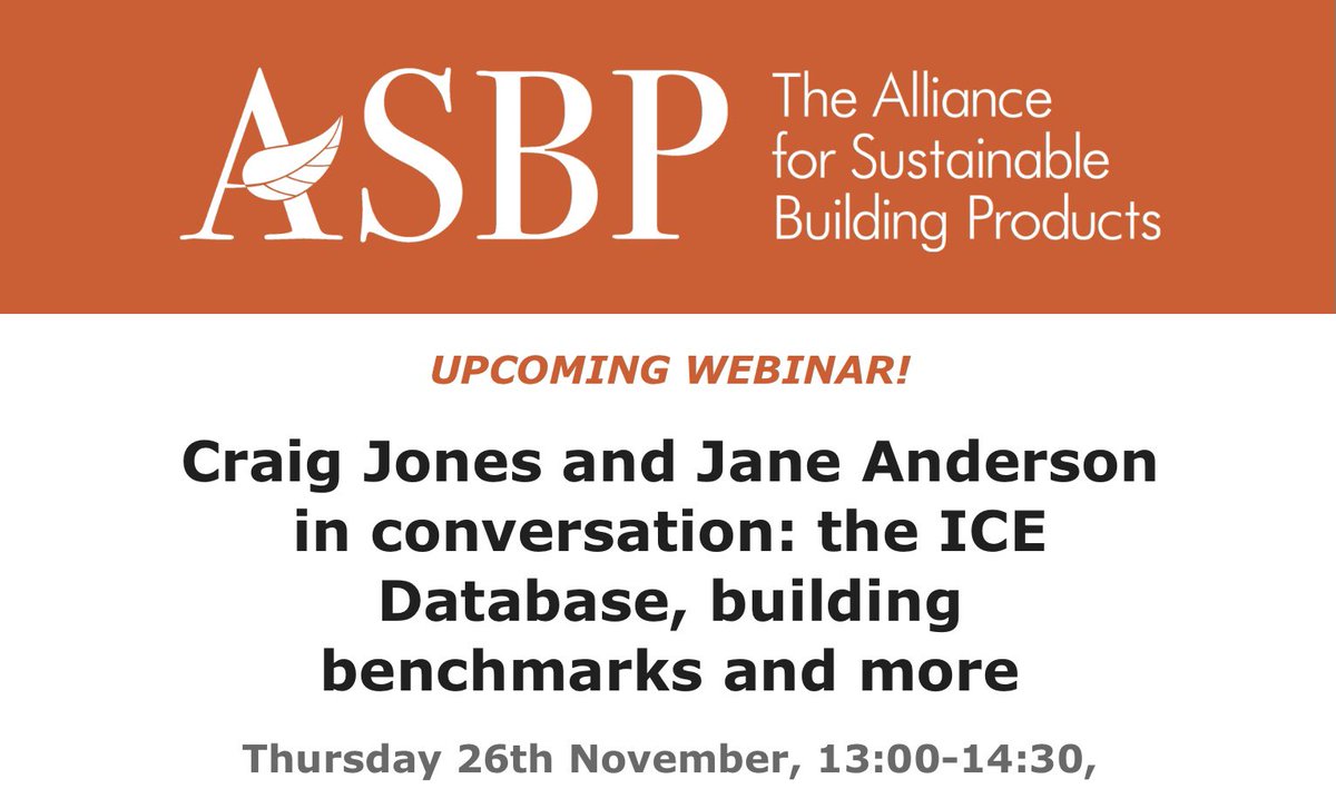 DebbieAnadapta's tweet photo. In my #AnadaptaDiary:
An @asbp_uk webinar: The #ICEdatabase, #embodiedcarbon benchmarks & more! Thursday 26th November 2020 at 13:00
https://t.co/EhNiG9wNkm https://t.co/kg0szR1V2J