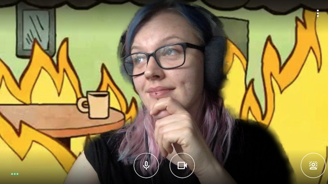 karocigaro's tweet photo. Inspired by 2020 I've updated my background for google meet calls #thisisfine https://t.co/72R87f6rpC