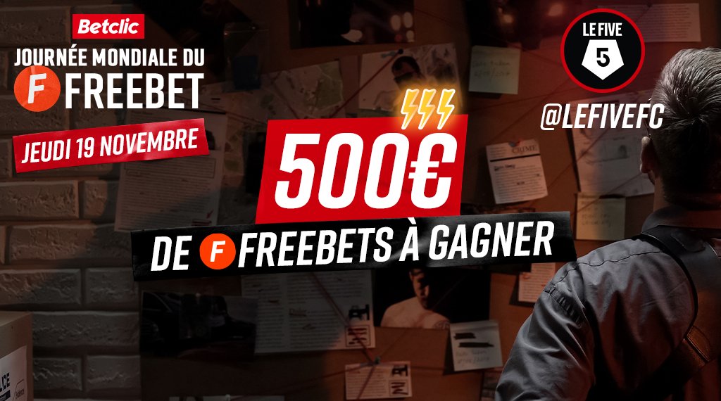 lefivefc's tweet photo. BOOOM 🔥 Aujourd'hui c'est la #JournéeMondialeDuFreebet créée par notre partenaire @Betclic ! 

On a 11h30 pour vous faire gagner 5 x 100€ de Freebets et braquer Betclic 🤑

🔁 RT + Follow @Betclic &amp; @lefivefc pour participer https://t.co/sBwkmy8xK1