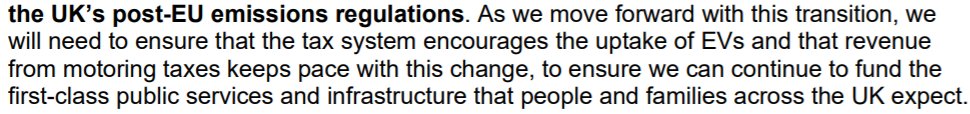 there's also a coded nod towards road pricing becoming the new form of transport taxation, reflecting the leaked Treasury paper at the weekend