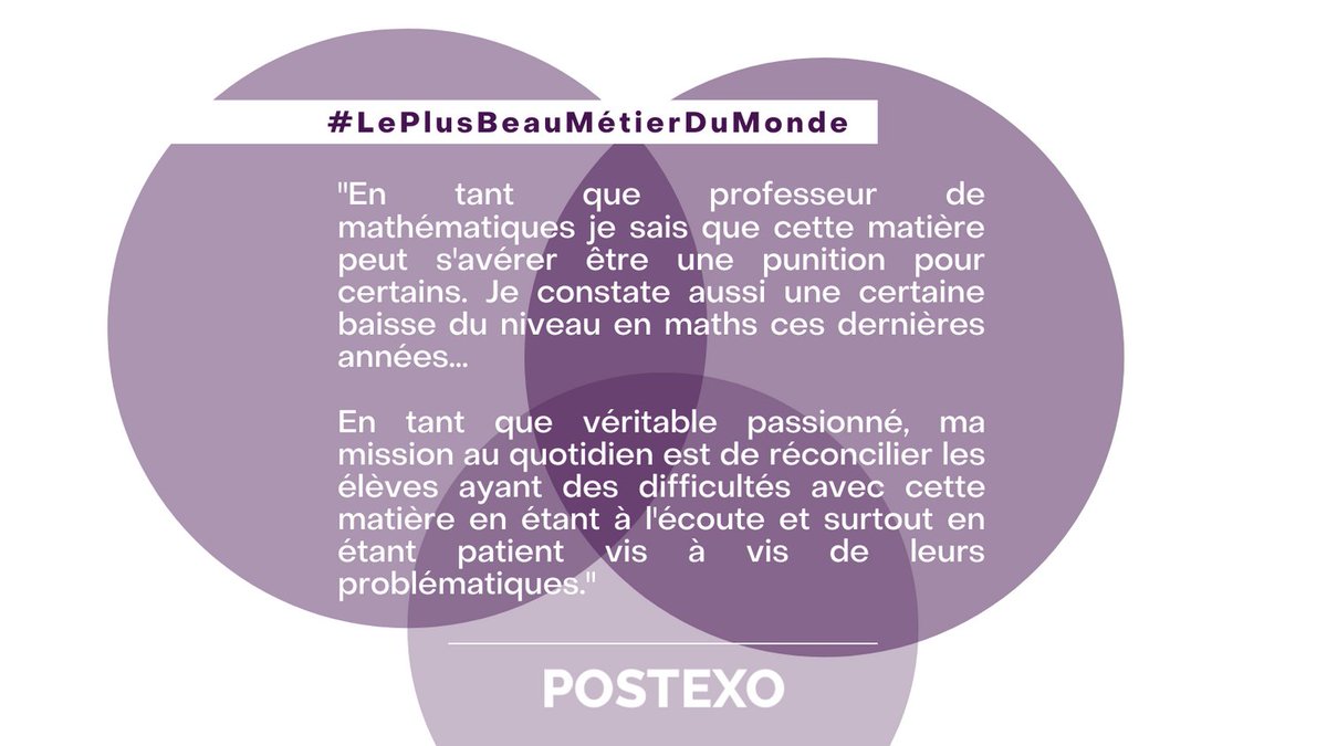 Postexo_app's tweet photo. #LePlusBeauMétierDuMonde
On se lève pour monsieur E. Gapin
Découvrez le témoignage de ce professeur de maths au collège.
Même un prof de maths ne compte plus quand il fait ce qu'il aime.
Merci PostExo.
#EduTech #Education #SoutienScolaire #PostExo https://t.co/i231QceYvt