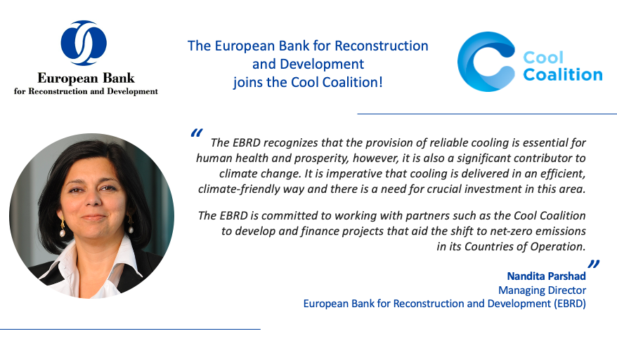 ActOnCooling's tweet photo. 📢❄️🎉NEW MEMBER ALERT🎉❄️📢

We are thrilled to announce that the @EBRD has officially joined the #CoolCoalition!

The Bank's commitment and experience implementing #sustainablecooling projects in the #infrastructure sector will be great contributions to our collective efforts. https://t.co/cmo9AZiB85