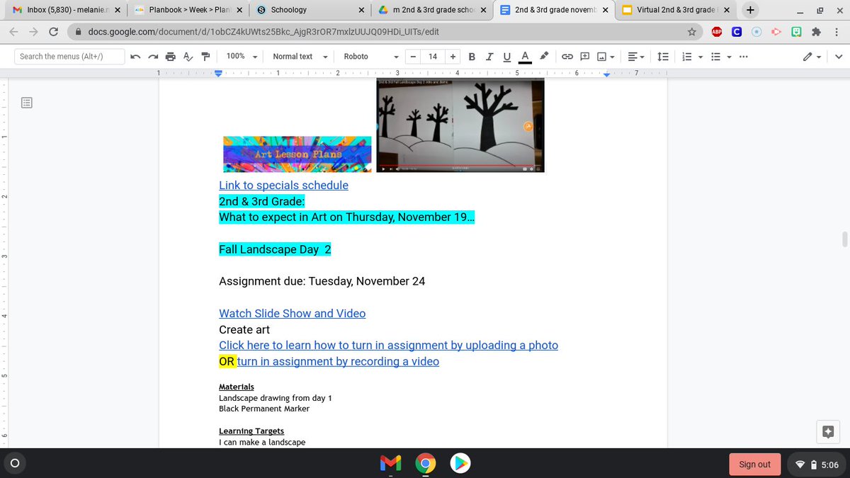 matney_art's tweet photo. Lessons are posted on Schoology for virtual Art classes. 2nd and 3rd graders are on Day 2 for their Fall Landscapes. https://t.co/6NErXJVQ2D
