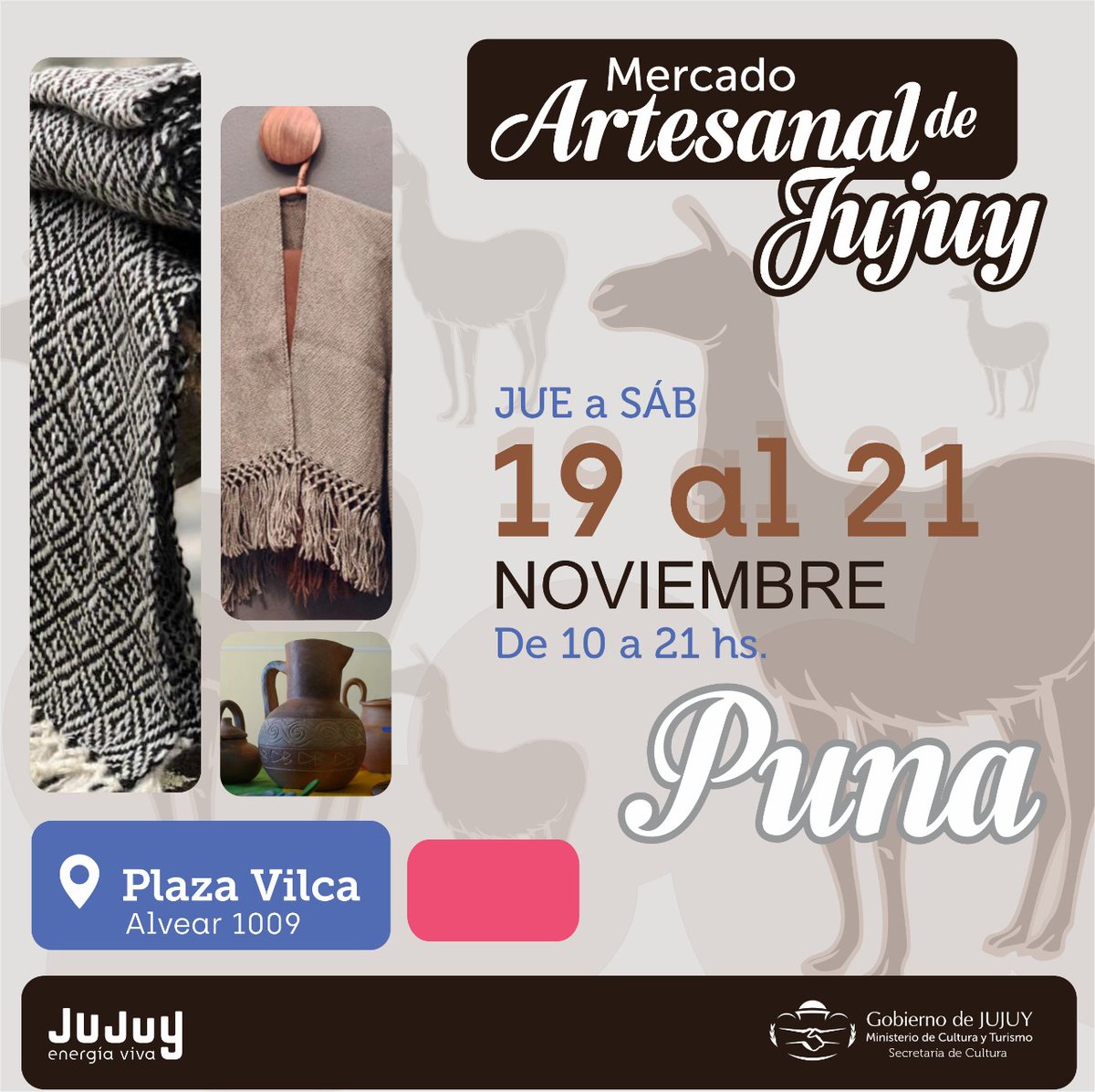 #MercadoArtesanalJujuy desde hoy hasta el sábado podras encontrar las mejores artesanías de la región Puna!!! 
#CompraArtesanias #PatrimonioJujeño
📌plaza Ricardo Vilca 
.
⚠️ Uso obligatorio de barbijo. Estrictos protocolos de bioseguridad.