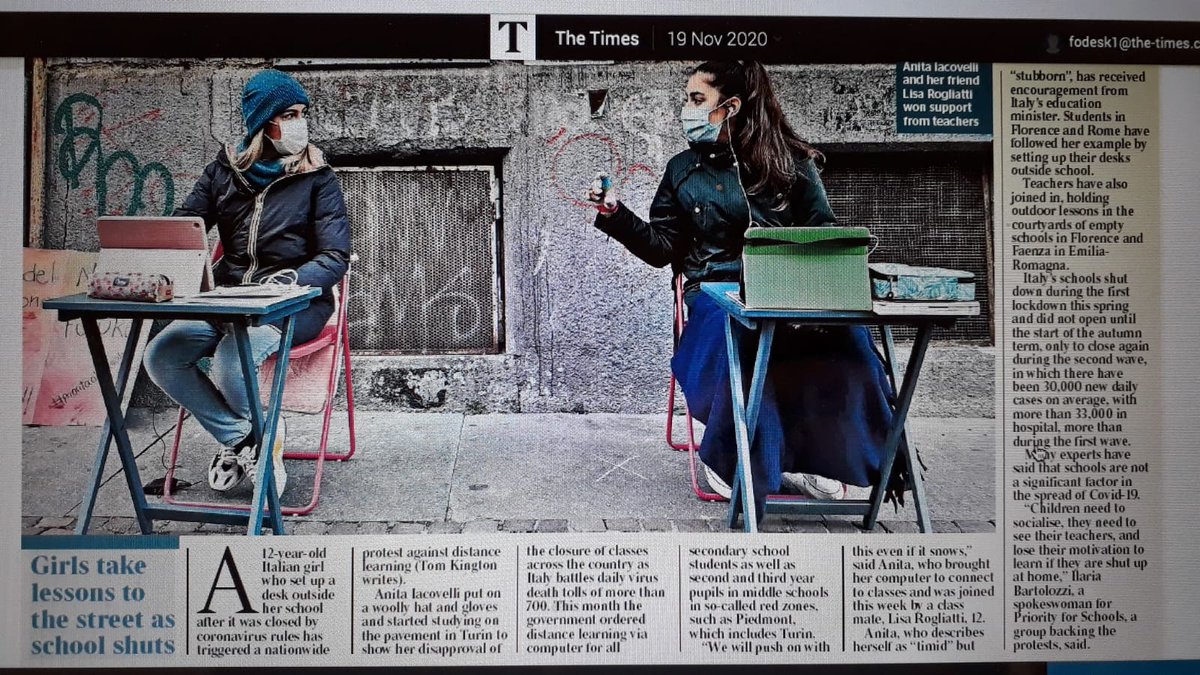 cristinastag's tweet photo. Grazie a @thetimes che racconta la storia di #prioritaallascuola tramite la nostra @ila_bart e solleva il tema tutto italiano delle scuole chiuse. I nostri #schoolsforfuture proseguono anche domani a Roma e Firenze. Se stasera volete conoscerci meglio accendete la tv su @La7tv https://t.co/KVPEWhpMUw