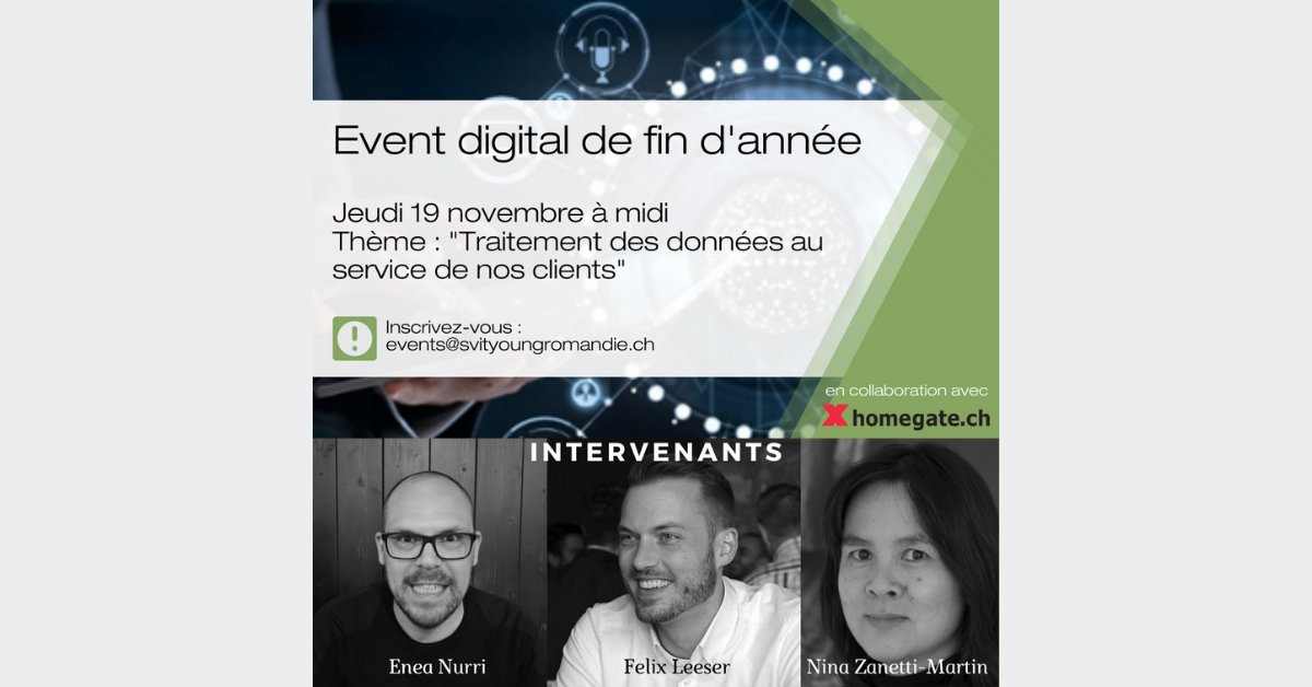 Aujourd'hui a lieu l'événement digital SVIT Young Romandie qui s'adresse aux personnes de moins de 35 ans qui sont actifs dans le secteur #immobilier en #Suisse romande.  bit.ly/390KmQ3