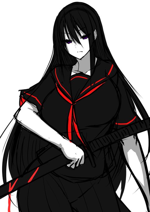 黒髪ロング黒セーラー日本刀好き 