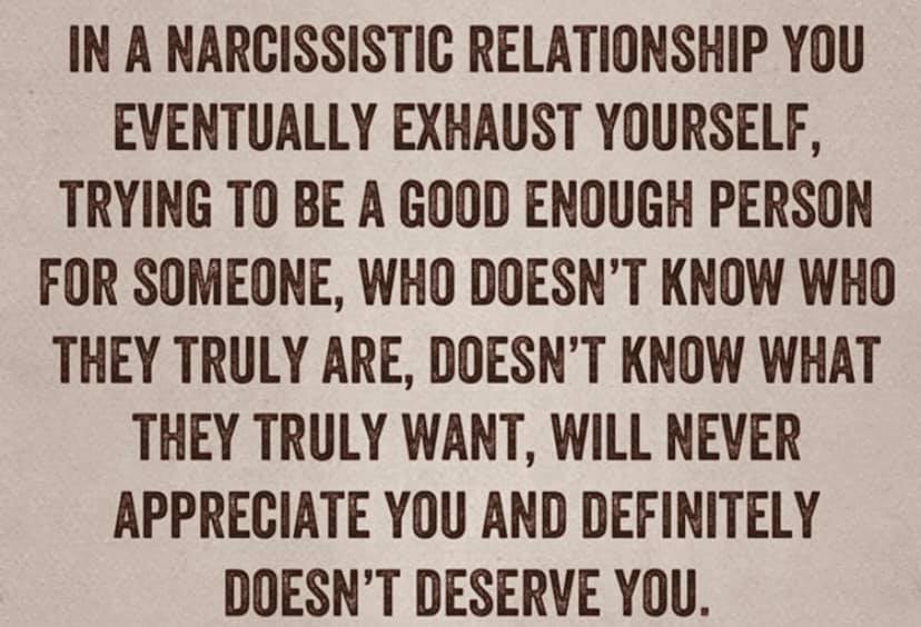 MThriving's tweet photo. The #NarcissisticAbuse #relationship wears out the victim who eventually becomes a mere shell of who they once were. All for nothing. All for someone - the #narcissist - who will never appreciate you as a HUMAN being.

Appreciation of others &amp; #narcissism do not mix.

Ever. https://t.co/w50DSWiKIF