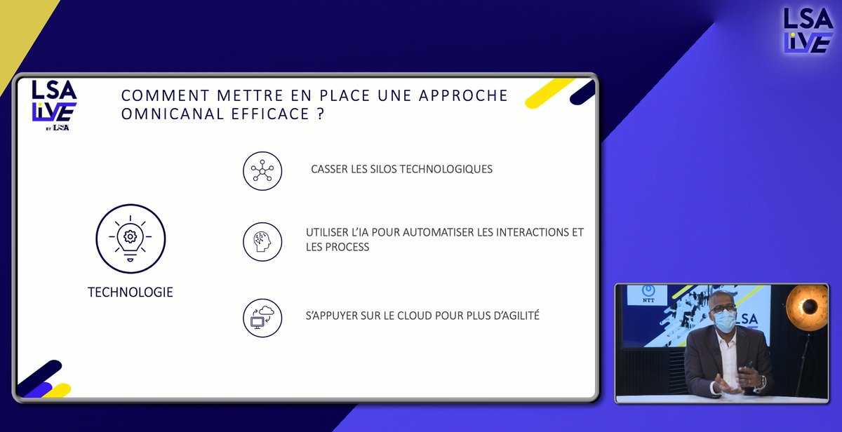 GenesysFrance's tweet photo. "Les 3 piliers d’une approche #omnicanal sont : une plateforme intégrée (pour gérer les transitions entre canaux, l’#IA pour automatiser #interactions et #process, et le #Cloud, pour une plus grande agilité". @GillesGen @GenesysFrance #LSALive @LSAconsommation @GlobalNTT_FR https://t.co/xsRJJhxVcN