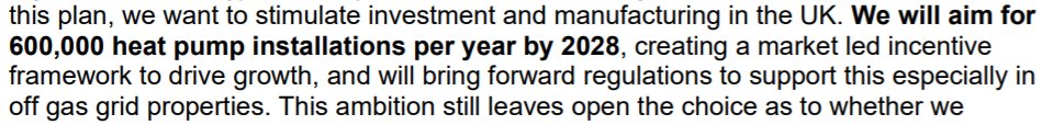 An important promise on electric heating (heat pumps). Not big enough, but usefulWill this be coordinated w proposed hydrogen heating, & with insulation plans?If people install a heat pump, but then hydrogen is supplied to them, will we all pay for 2 sets of infrastructure?