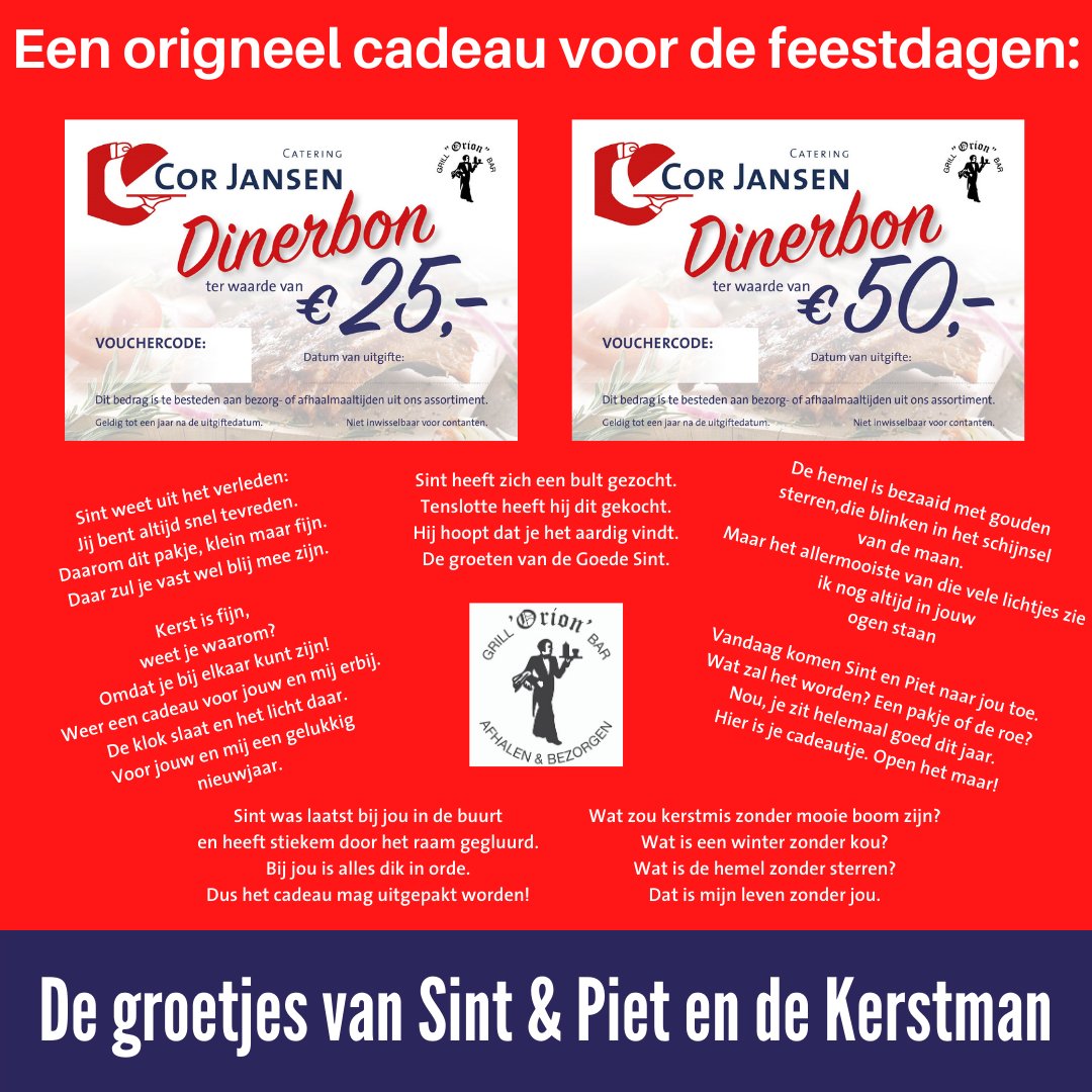 CatCorJansen's tweet photo. 𝙉𝙪 𝙤𝙤𝙠 𝙫𝙚𝙧𝙠𝙧𝙞𝙟𝙜𝙗𝙖𝙖𝙧: 𝘿𝙄𝙉𝙀𝙍𝘽𝙊𝙉𝙉𝙀𝙉  🍽️🍽️

Bestel via https://t.co/SeNnpPXGWf en klik bovenin op 'Maaltijden bestellen' en dan op 'DINERBONNEN', Mocht u liever bellen; op 071-4072998 zijn wij ook altijd bereikbaar. https://t.co/yuibjfzSqU