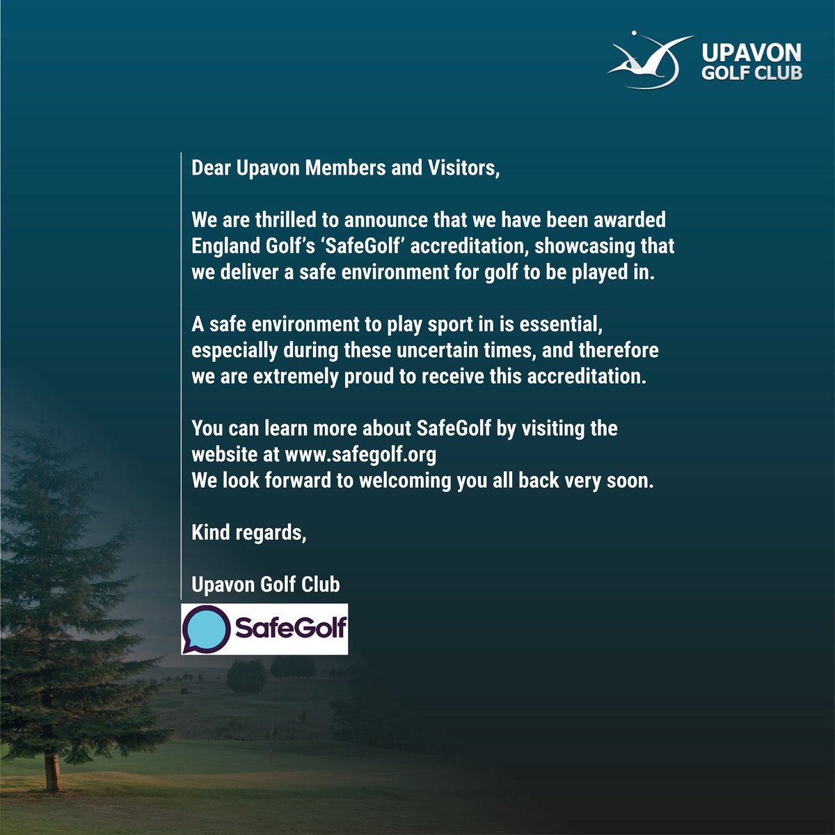 upavongolf's tweet photo. We are thrilled to announce that we have been #awarded 
@EnglandGolf’s ‘#SafeGolf’ accreditation, showcasing that we deliver a #safe #environment for #golf to be played in.

A safe environment to play #sport in is essential, especially during these uncertain times! https://t.co/puHOJMAc5i