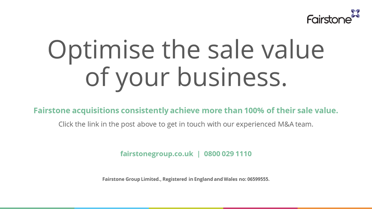 FairstoneGroup's tweet photo. Today we've published earn-out data on all our acquisitions so far. Firms joining  our DBO programme are exceeding their target sale values and receiving pay-outs far above their original transaction price.
Read more: https://t.co/SxiDV2yb1m
#OptimiseYourValue #acquisitions https://t.co/8hFSugwRI9