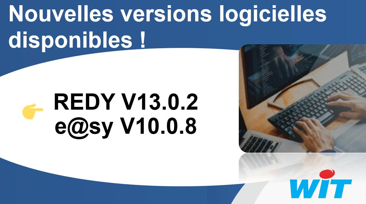 Prêts ? A vos marques, Téléchargez !!! La V13.0.2 de la gamme #REDY et la V10.0.8 de la gamme e@sy sont disponibles👉 bit.ly/2IOgmvJ ! Toute l'équipe <a href="/WIT_France/">WIT</a> est à votre écoute et vous souhaite de bonnes mises-à jour!