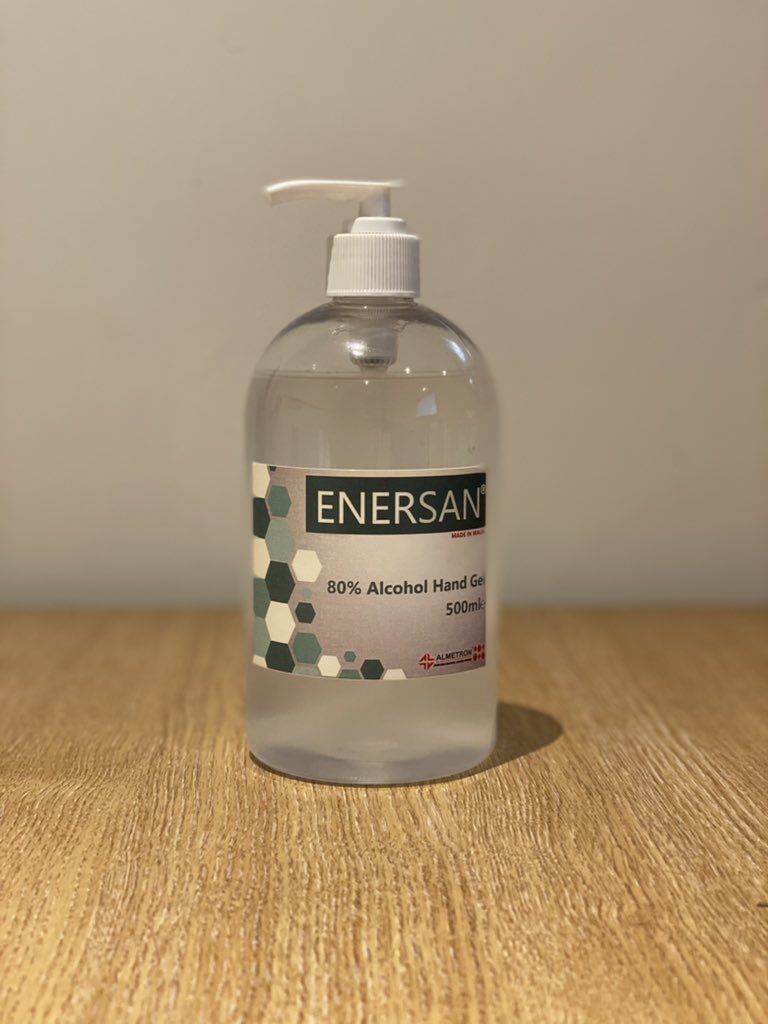 Enersan® 80% alcohol hand gel in a pump dispenser is now £4.99! Email info@almetron.com to place and order.