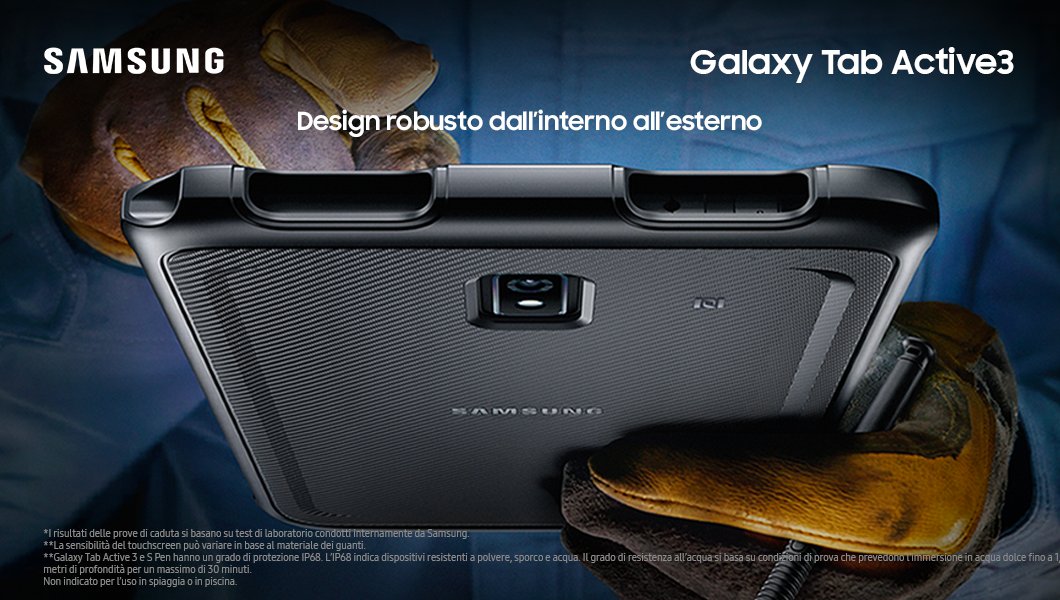 #GalaxyTabActive3: costruito per resistere agli ambienti più estremi è il partner ideale per il tuo lavoro grazie alla resistenza all'acqua e alla polvere, S Pen, Samsung DeX e molto altro. bit.ly/38E5Gee
