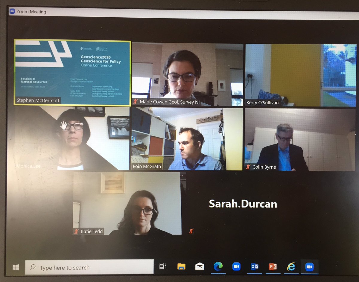 MarieTCowan's tweet photo. Behind the scenes with my fellow speaker panel before session four of #Geoscience2020 today hosted by @GeolSurvIE starting in three minutes... https://t.co/clZPqFjfCC